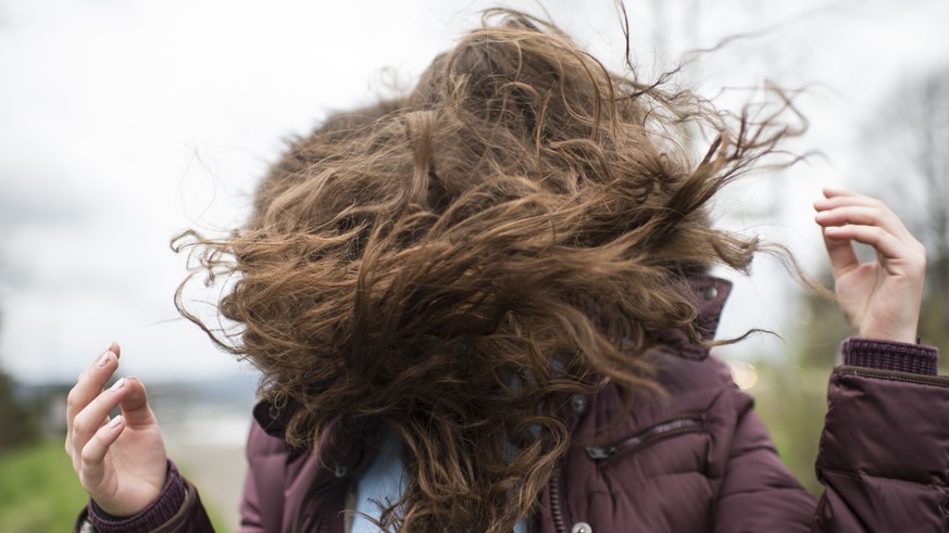 Leonoras Haare wehen im Wind, aufgenommen am Dienstag, 31. Maerz 2015 auf der Waid in Zuerich. Das Sturmtief &quot;Niklas&quot; zieht am Dienstag mit Spitzengeschwindigkeiten ueber die Schweiz. (KEYST ...