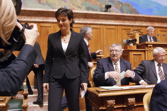 Deselected Federal Councillor Ruth Metzler, the first member of a Swiss government who is ousted of office by the Parliament in 130 years, walks to the session of the United General Assembly to commen ...