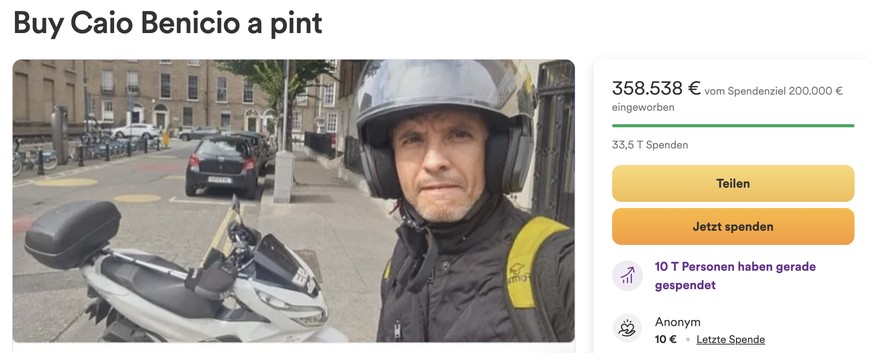 Caio Benicio Dublin Irland Spenden