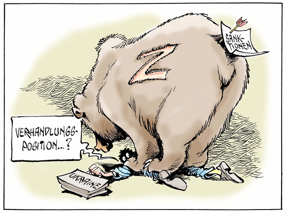 33 weitere Karikaturen, die perfekt zeigen, wie sich Putin in der Ukraine verzockt hat\nHoffentlich dauert es nicht zu lange bis der russische Bär seine Krallen verliert.