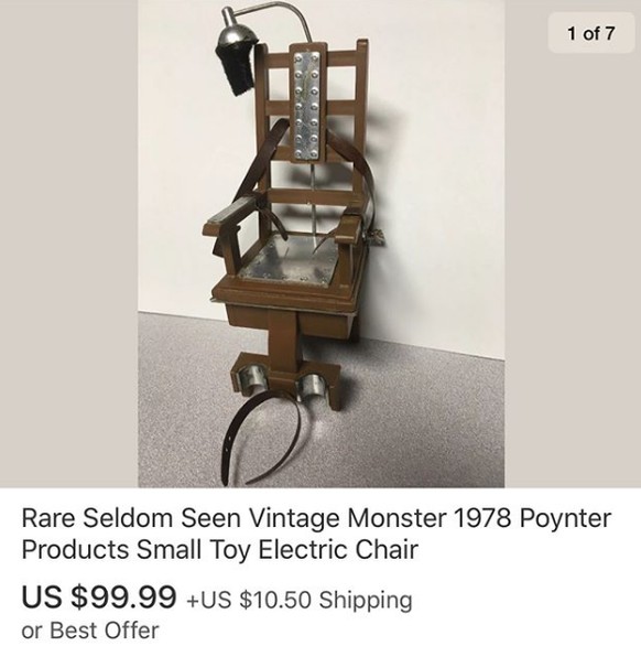 Seltener, alter Monster 1978 Spielzeug-Elektrischer-Stuhl von Poynter Products.