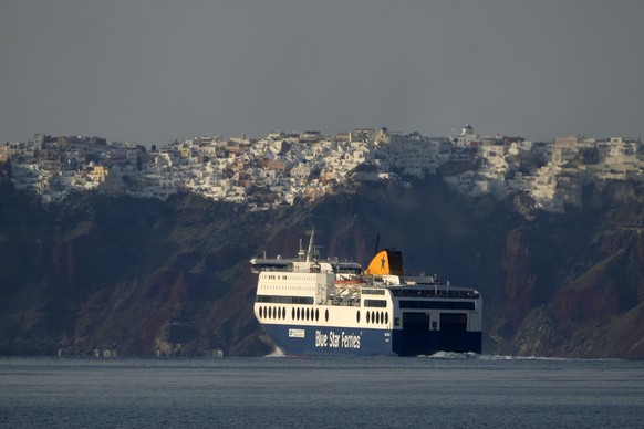 A regularly scheduled ferry departs from Santorini to Athens&#039; port of Piraeus, after a spike in seismic activity raised concerns about a potentially powerful earthquake in Santorini, southern Gre ...