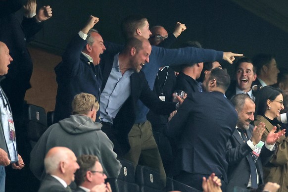Britain's Prince William, center, celebrates as he watches the Europa League final soccer match between Freiburg and Aston Villa in Istanbul, Turkey, Wednesday, May 20, 2026. (AP Photo)
Prince Wi ...