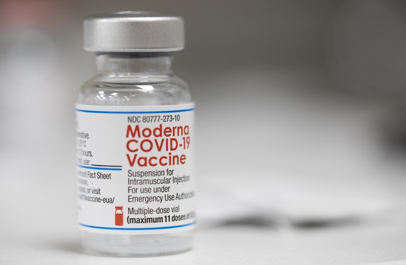 FILE- A vial of the Moderna COVID-19 vaccine is displayed on a counter at a pharmacy in Portland, Ore., on, Dec. 27, 2021. On Friday, June 3, 2022, The Associated Press reported on stories circulating ...