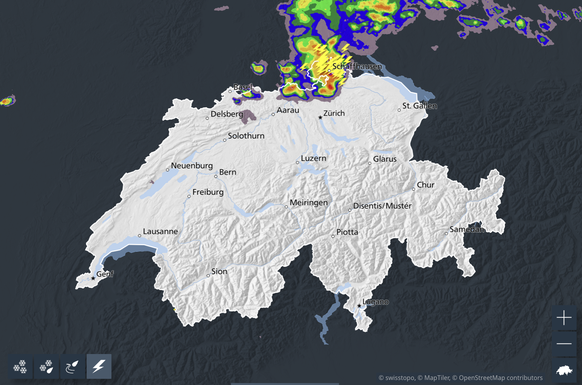 MeteoSchweiz hat am Dienstagmorgen, 14. Juli 2026, zwischen 7 und 8 Uhr Blitze und Niederschläge über dem Kanton Schaffhausen gemessen.