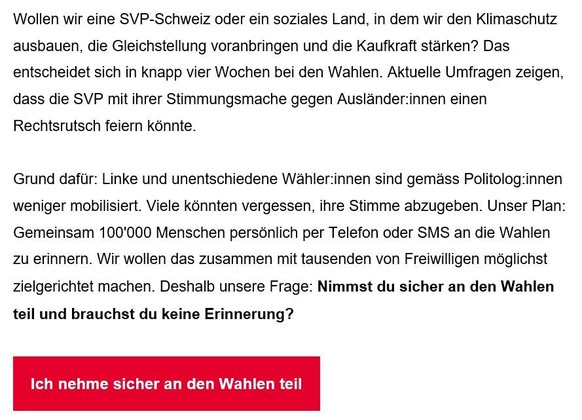 Auszug aus dem Newsletter der SP, 28.09.2023