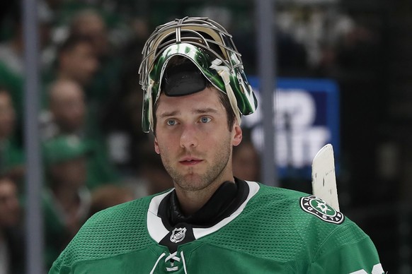 FILE - Dallas Stars goaltender Ben Bishop is shown during an NHL hockey game against the Vancouver Canucks in Dallas, in this Tuesday, Nov. 19, 2019, file photo. Stars goaltender Ben Bishop has waived ...