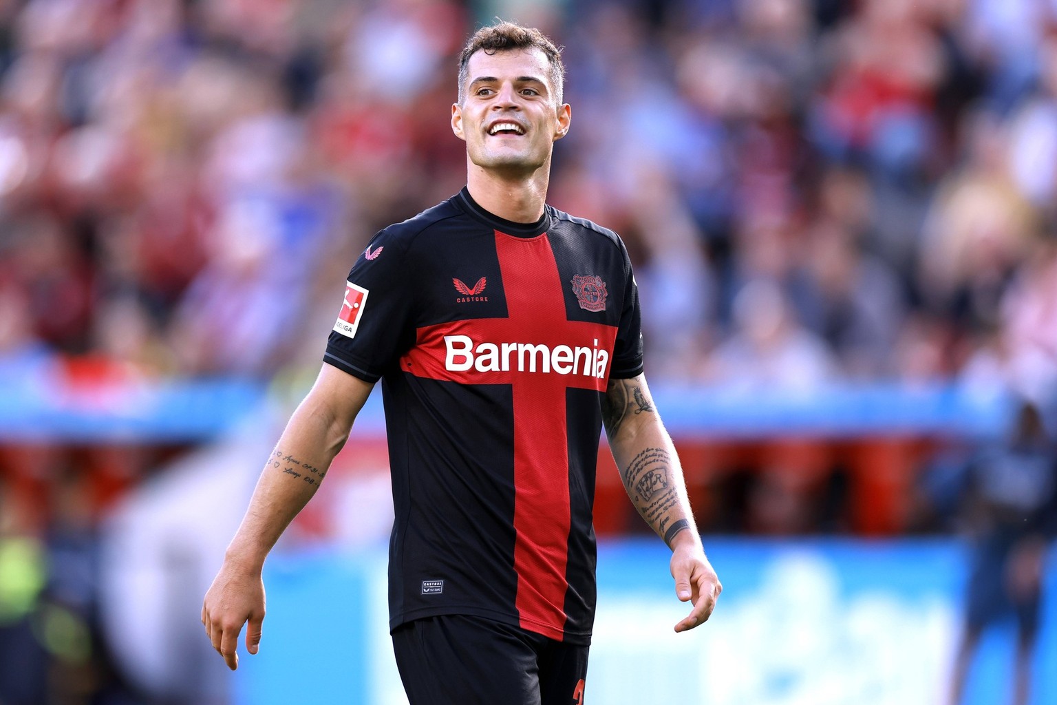 XHAKA Granit Team Bayer 04 Leverkusen DFL Fussball Bundesliga Saison 2023 - 2024 Spiel Bayer 04 Leverkusen - 1.FC Heidenheim 4 : 1 am 24.09.2023 in Leverkusen DFL REGULATIONS PROHIBIT ANY USE OF PHOTO ...