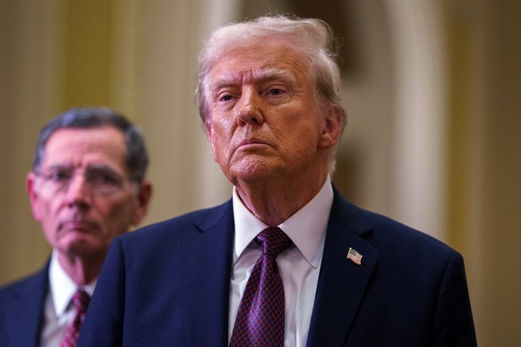 epa11813974 US President-elect Donald Trump reacts after a meeting at the US Capitol in Washington, DC, USA, 08 January 2025. Earlier, Trump paid his respects to former US President Jimmy Carter, who  ...