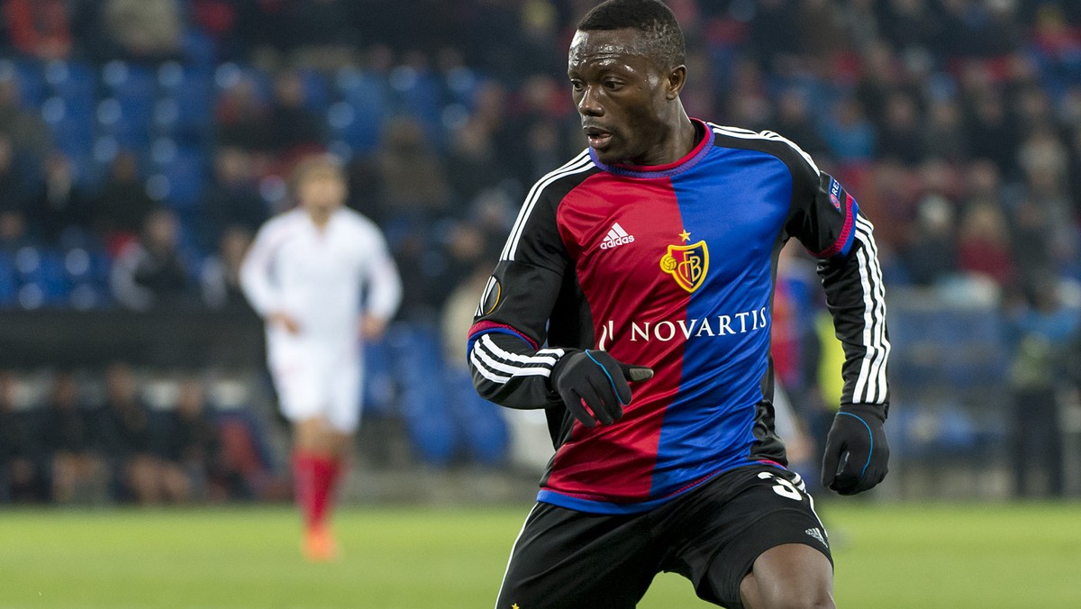 Basel's Adama Traore in action during the UEFA Europa League Round of 16 first leg soccer match between Switzerland's FC Basel 1893 and Spain's Sevilla Futbol Club at the St. Jakob-Park ...