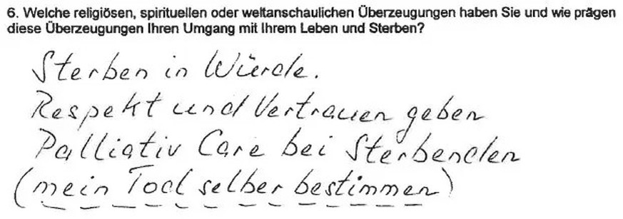 Auszug aus der Patientenverfügung von Frau Meyer.