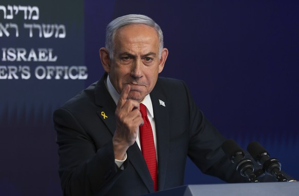 Israeli Prime Minister Benjamin Netanyahu speaks during a press conference in Jerusalem, Wednesday, May 21, 2025. (Ronen Zvulun/Pool Photo via AP)
Benjamin Netanyahu