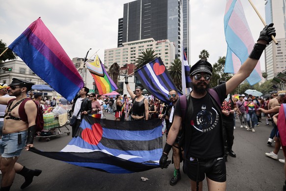 epa12203717 People participate in a march for International LGBTI Pride Day, in Mexico City, Mexico, 28 June 2025. EPA/Jose Mendez