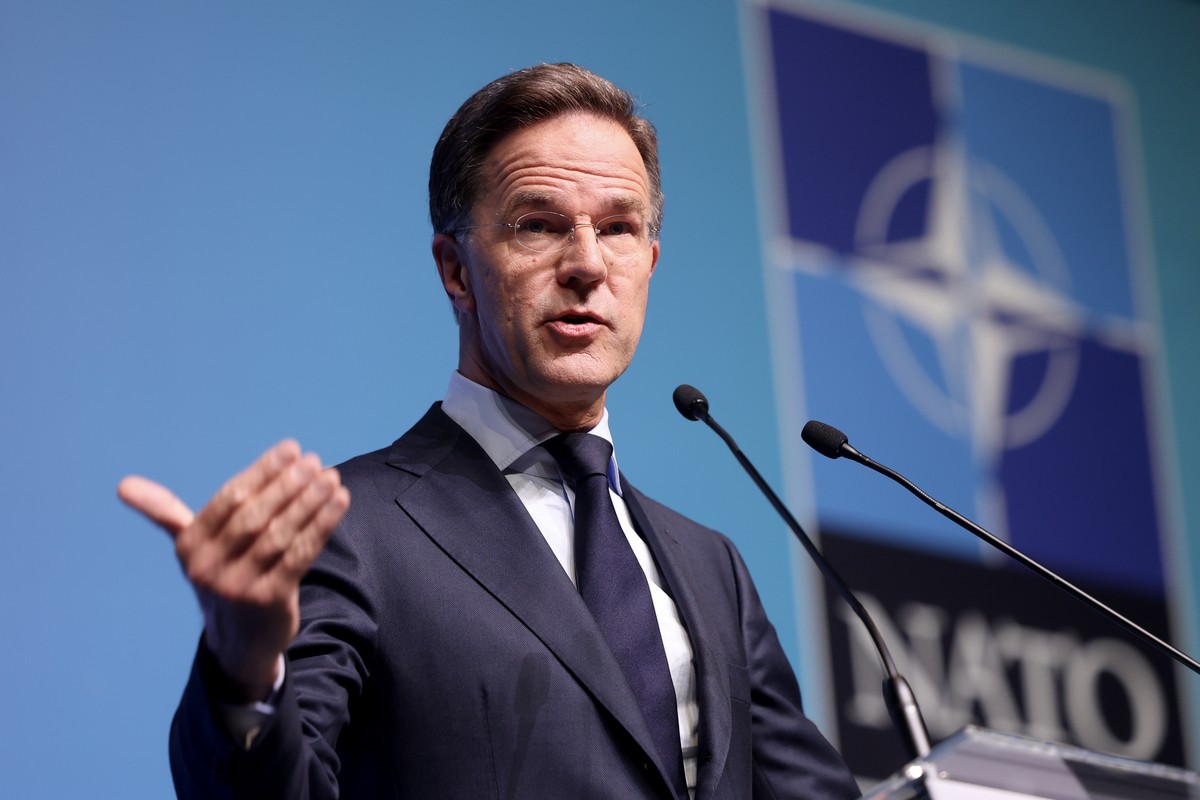 epa13091723 NATO Secretary General Mark Rutte gestures during the press conference ahead of the NATO summit 2026 in Ankara, Turkey, 06 July 2026. The summit will take place on 0708 July, focusing on  ...