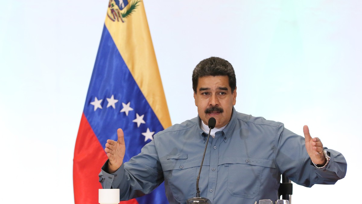 epa06785617 A handout photo made available by the Miraflores press office shows Venezuelan President, Nicolas Maduro, during a meeting with the board of the United Socialist Party of Venezuela (PSUV)  ...