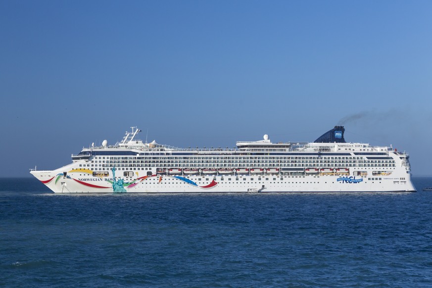 The cruise ship Norwegian Dawn anchored off Belize City, Belize