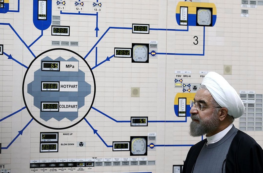 epa07687228 (FILE) - A handout file picture made available by the Iranian Presidency Office shows Iranian President Hassan Rouhani visiting the Bushehr nuclear power plant in the city of Bushehr, sout ...