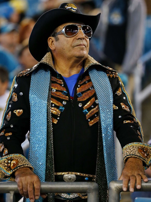 JACKSONVILLE, FL - DECEMBER 18: A Jacksonville Jaguars fan looks on in the first quarter against the Tennessee Titans at EverBank Field on December 18, 2014 in Jacksonville, Florida. Sam Greenwood/Get ...