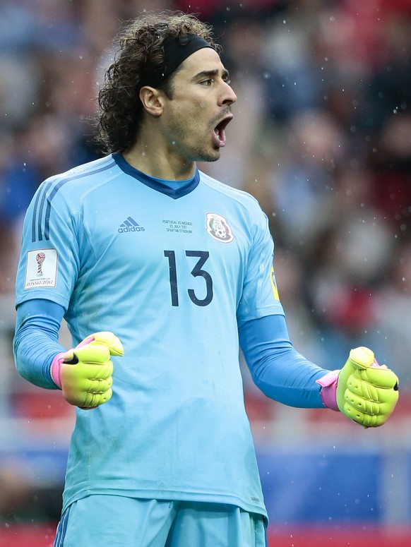 ARCHIV  ZU DEN TEAM-PORTRAITS DER GRUPPE F AN DER WM 2018 IN RUSSLAND STELLEN WIR IHNEN FOLGENDES BILDMATERIAL ZUR VERFUEGUNG - Mexico goalkeeper Guillermo Ochoa celebrates his side&#039;s first goal ...