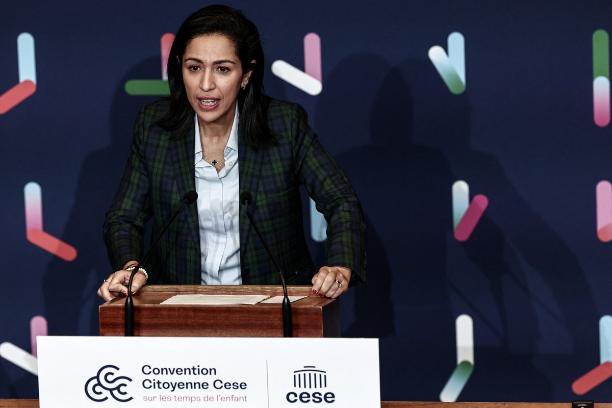French High Commissioner for Children Sarah El Hairy speaks after the adoption of the report on the children's time during a session at the Economic, Social and Environmental Council (CESE), in P ...