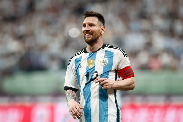 epa10692967 Lionel Messi of Argentina reacts during the soccer friendly match between Argentina and Australia in Beijing, China, 15 June 2023. EPA/MARK CRISTINO