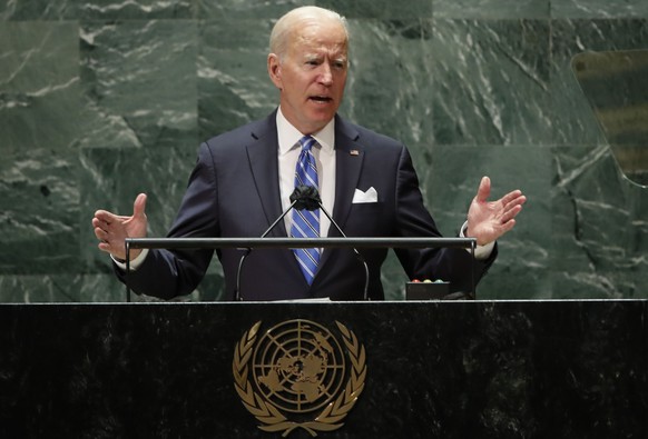 U.S. President Joe Biden speaks during the 76th Session of the United Nations General Assembly at U.N. headquarters in New York on Tuesday, Sept. 21, 2021. (Eduardo Munoz/Pool Photo via AP)
U.S. Presi ...