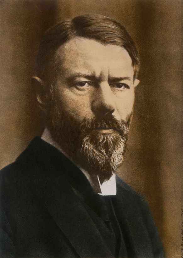 ARCHIV - Die undatierte und nachcolorierte Aufnahme aus dem AKG-Archiv zeigt den Volkswirtschaftler und Soziologen Max Weber als Professor in Heidelberg - Foto, 1918 (E. Gottmann, Heidelberg). Spätere ...