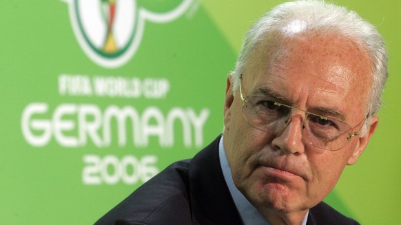 FILE - In this June 29, 2006 file picture Franz Beckenbauer, then President of the German Organization Committee of the soccer World Cup briefs the media during a news conference at the Olympic Stadiu ...