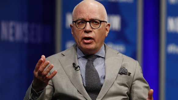 FILE - In this April 12, 2017, file photo, The Hollywood Reporter's Michael Wolff speaks at the Newseum in Washington.  Wolff always worried that the spotlight would move on.  No longer.  The author of an e...