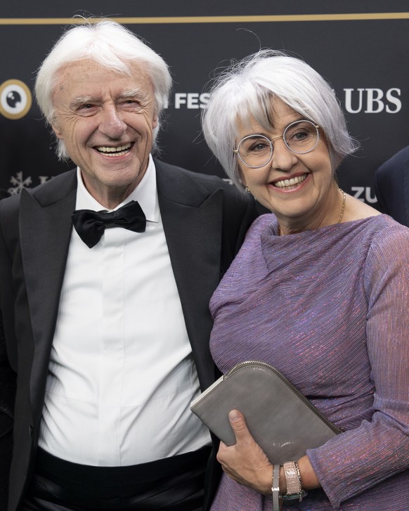 Emil Steinberger and Elisabeth Baume-Schneider (from left to right) arrive on the Green Carpet at the Opening Night of the 20th Zurich Film Festival (ZFF) in Zurich, Switzerland, on Thursday, October  ...
