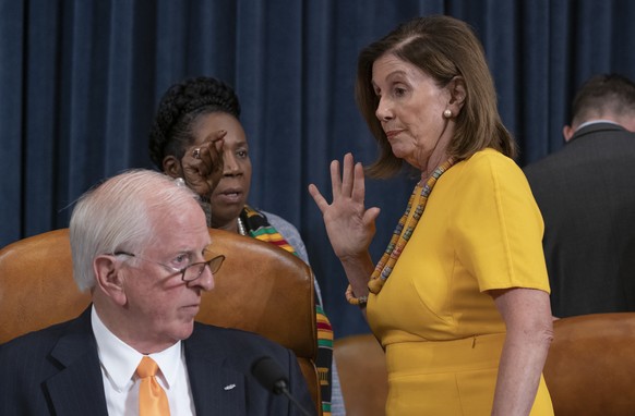 From left, Rep. Mike Thompson, D-Calif., chairman of the House Gun Violence Prevention Task Force, Rep. Sheila Jackson Lee, D-Texas, and House Speaker Nancy Pelosi, D-Calif., and House Democrats hold  ...