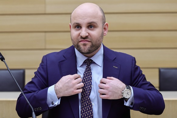 epa12804807 Regional top candidate of the Alternative for Germany party (AfD) for the 2026 state elections in Baden-Wuerttemberg Markus Frohnmaier looks on at the State Parliament of Baden-Württemberg ...