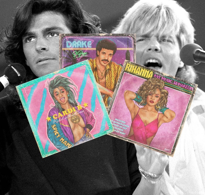 So hätten Rihannas, Drakes und Dua Lipas Plattencovers in den 80ern ausgesehen
