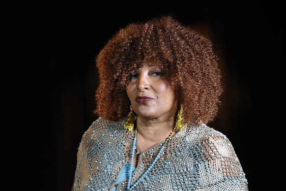 In this photo taken Aug. 25, 2017, actress Pam Grier is interviewed by The Associated Press in Washington. Grier is still going strong in an almost 50 year movie and television career. In an interview ...