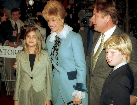 FILE - Ivana Trump is shown with two of her children, Ivanka, left, and Eric, as Riccardo Mazzucchelli looks on in October 1993. Ivana Trump, the first wife of Donald Trump, has died in New York City, ...