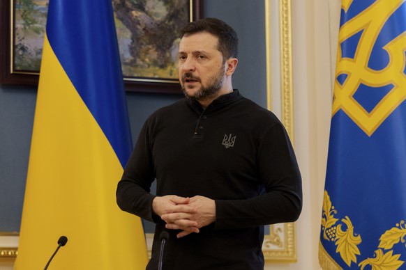 Ukraine&#039;s President Volodymyr Zelenskyy gives a press conference in Kyiv, Wednesday, Feb. 19, 2025. (Tetiana Dzhafarova/Pool Photo via AP)
Volodymyr Zelenskyy