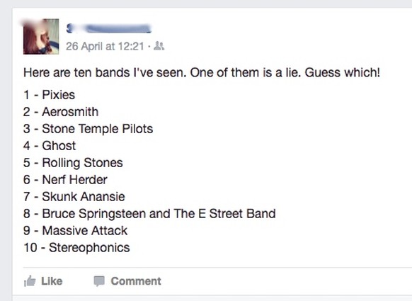 10 bands, die ich gesehen habe, eine ist eine lüge facebook meme parodien