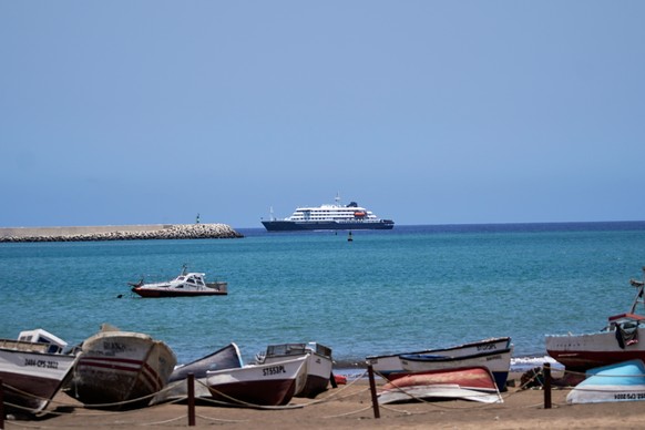 The m/v Hondius Cruise ship is anchored at a port in Praia, Cape Verde, Monday, May 4, 2026. (AP Photo/Arilson Almeida)
South Africa Hantavirus