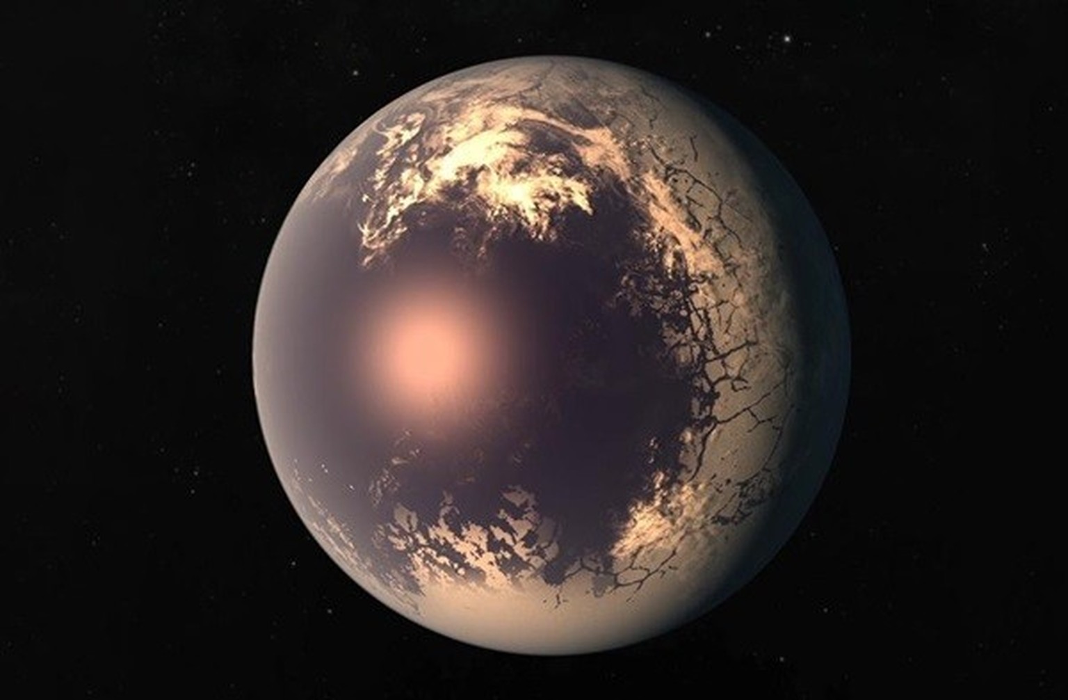 Artist&#039;s impression of a tidally locked exoplanet.