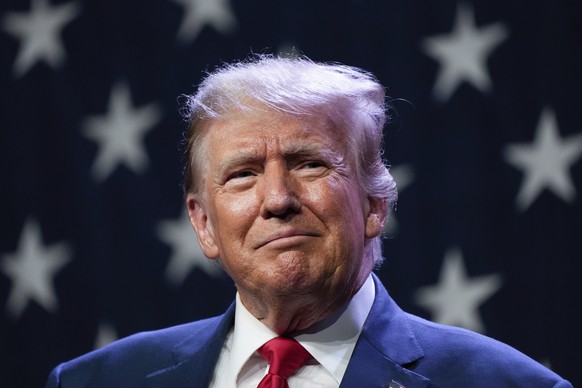 Republican presidential candidate former president Donald Trump speaks at the Republican Party of Iowa&#039;s 2023 Lincoln Dinner in Des Moines, Iowa, Friday, July 28, 2023. (AP Photo/Charlie Neiberga ...