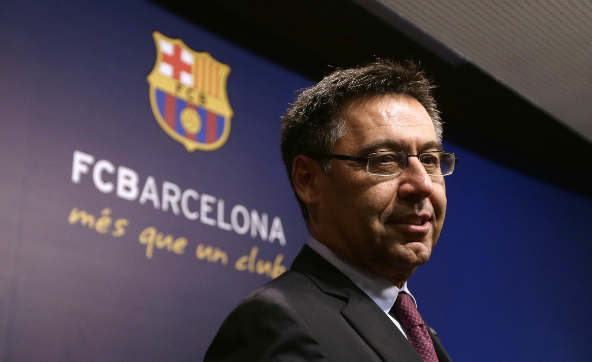 FC Barcelona's president Josep Maria Bartomeu speaks during a press conference at the Camp Nou stadium in Barcelona, Spain, Monday, May 29, 2017. The club confirmed on Monday that the longtime At ...
