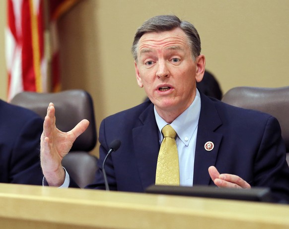 FILE - In this Dec. 2013, file photo, U.S. Rep. Paul Gosar, R-Ariz., speaks during a Congressional Field Hearing on the Affordable Care Act in Apache Junction, Ariz. Six siblings of Gosar have urged v ...