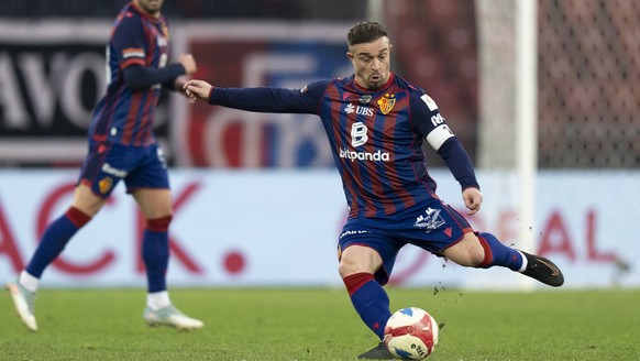Xherdan Shaqiri (FCB) in Aktion bei dem Spiel der Fussball Super League zwischen dem FC Zuerich und FC Basel am Sonntag, 25. Januar 2026 im Letzigrund in Zuerich. (KEYSTONE/Claudio Thoma)