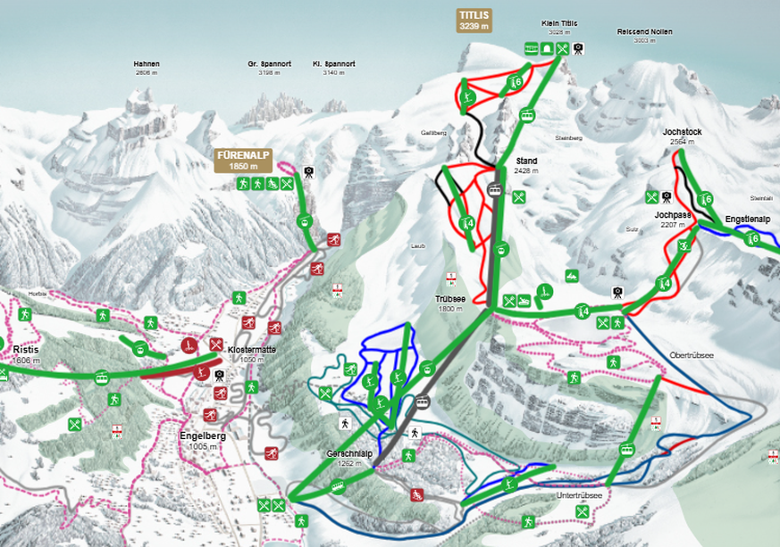 Titlis Bahnen geöffnete Anlagen 21.3.26