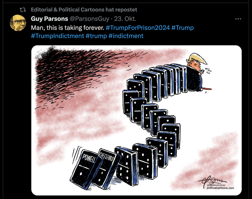 Karikatur zu den Strafverfahren gegen Donald Trump.