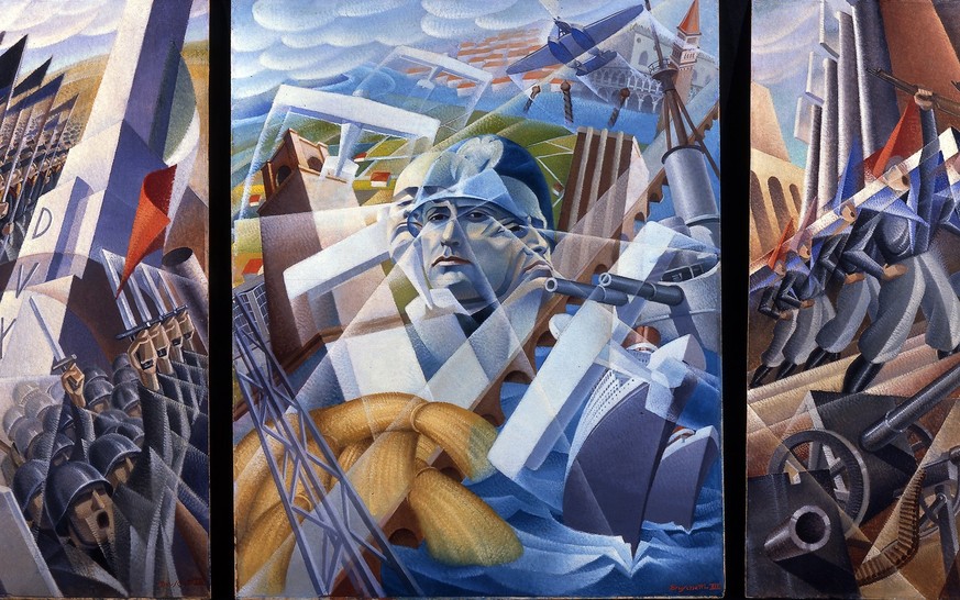 Futurismus in Kunst: Sintesi Fascista (1935) by Alessandro Bruschetti. Photo courtesy the Wolfsonian-Florida International University, Miami Beach, Florida, The Mitchell Wolfson, Jr Collection