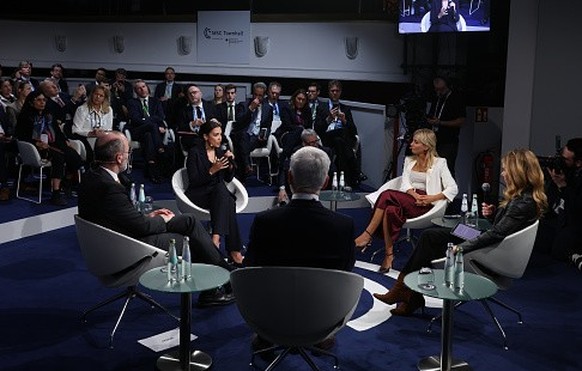 MUNICH, GERMANY - FEBRUARY 13: Alexandria Ocasio-Cortez (2nd from L), U.S. representative for New York's 14th congressional district, speaks at a Townhall panel on populism at the 62nd Munich Sec ...