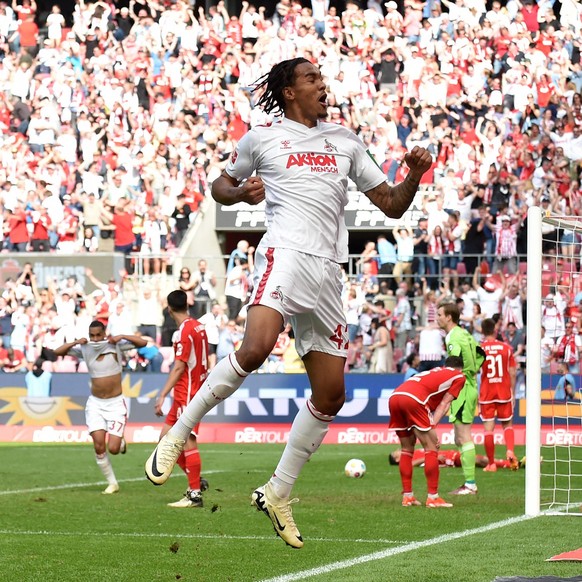 11.05.2024, Cologne, Germany, Rhein-Energie-Stadium, 1. FC Koeln vs 1. FC Union Berlin - 1. Bundesliga, Damion Downs 1. FC Koeln Torjubel, jubelt nach seinem Treffer zum 3:2 Foto Ralf Treese DFB / DFL ...