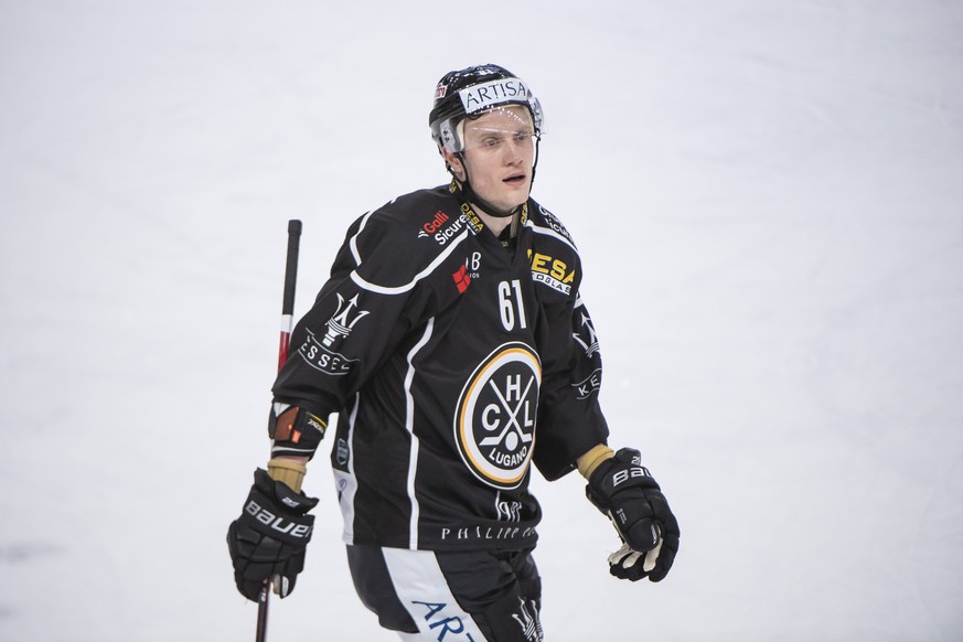 LuganoÄôs player Ryno Johan, during the preliminary round game of National League A (NLA) Swiss Championship 2019/20 between HC Lugano and SC Bern at the ice stadium Corner Arena in Lugano, Switzerla ...