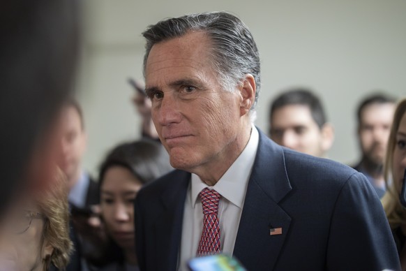 epa08170447 Republican Senator from Utah Mitt Romney speaks to the media before the start of the second week of the impeachment trial of US President Donald J. Trump in the Senate at the US Capitol in ...